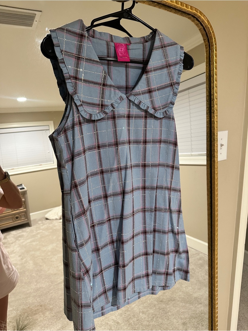 Blue Plaid Sleeveless Dress with Peter Pan Collar